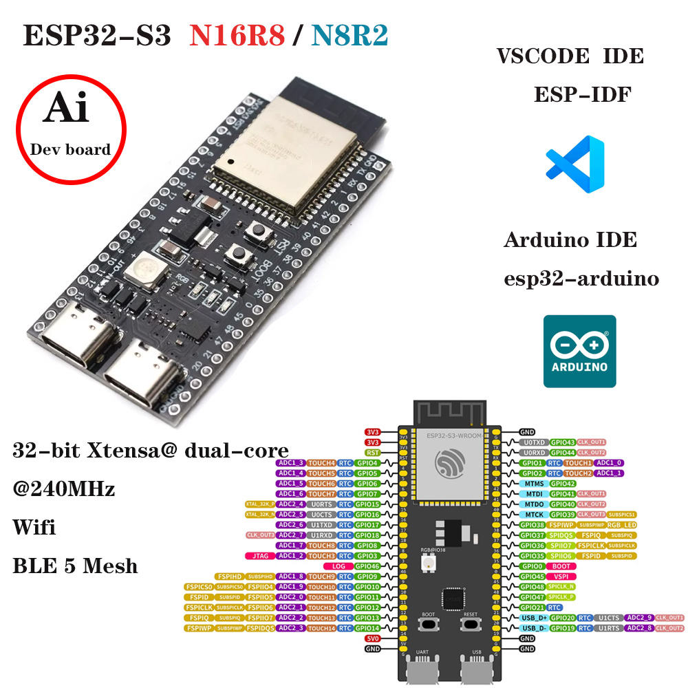 لوحات تطوير ESP32-S3 مع مجموعة - مراجعة Esp32 S3 Development Board Lot وسعره